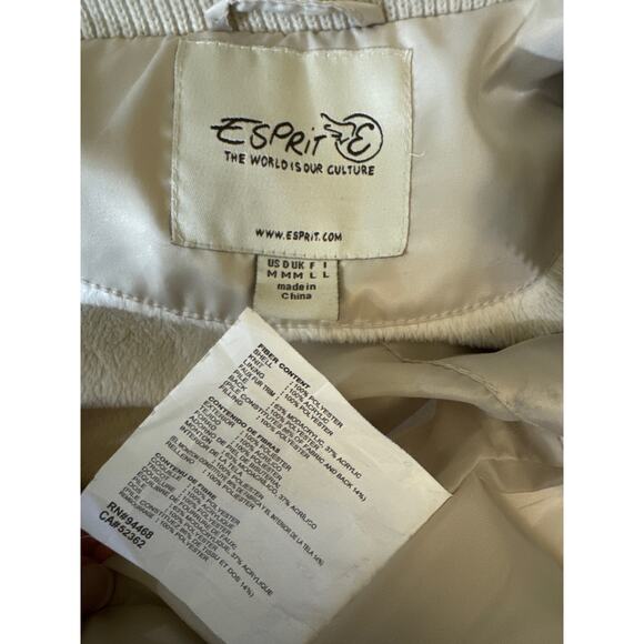 VTG Y2K Esprit puffer removable fur hood fleece lined jacket cream size medium - Picture 12 of 12